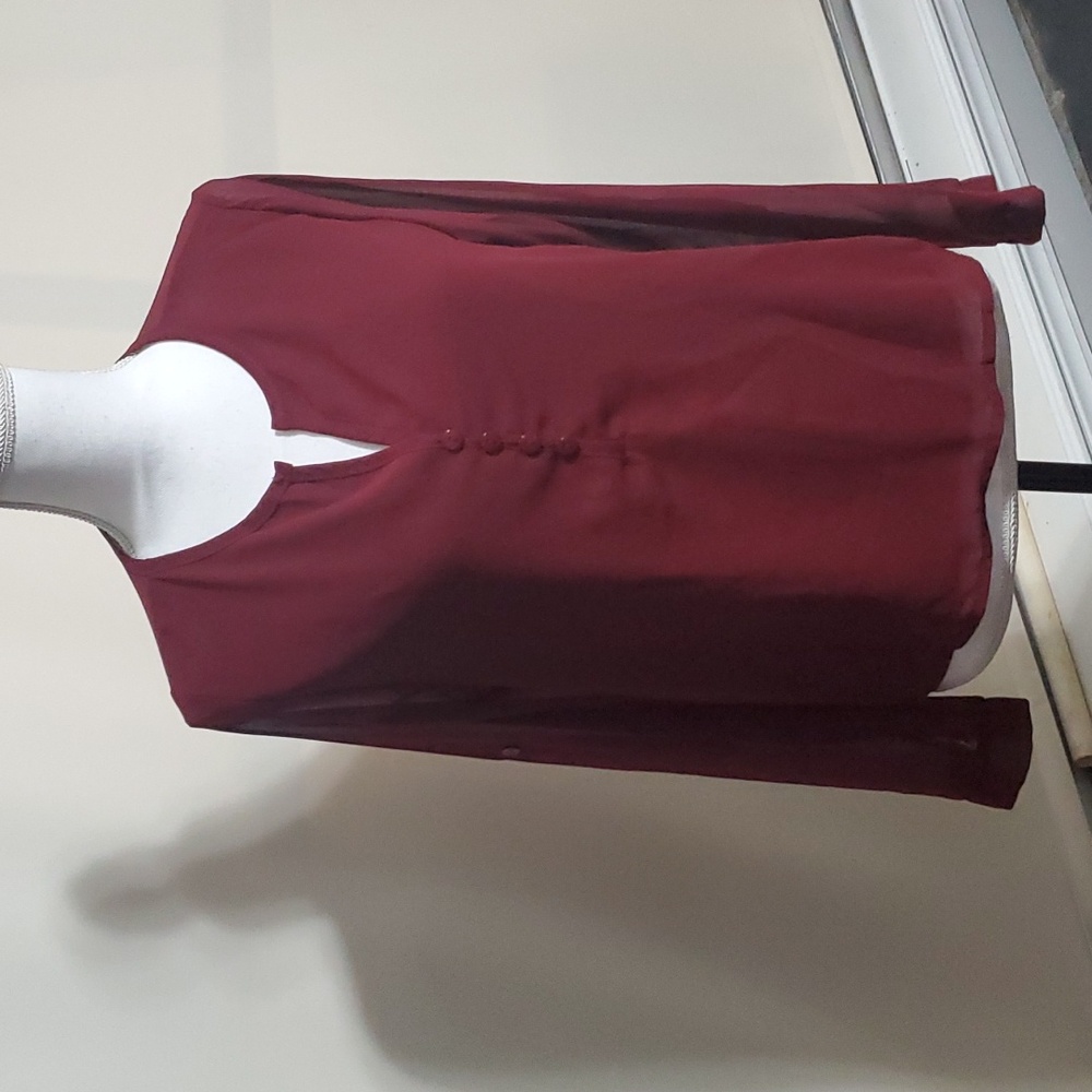 Very cute burgundy sheer blouse